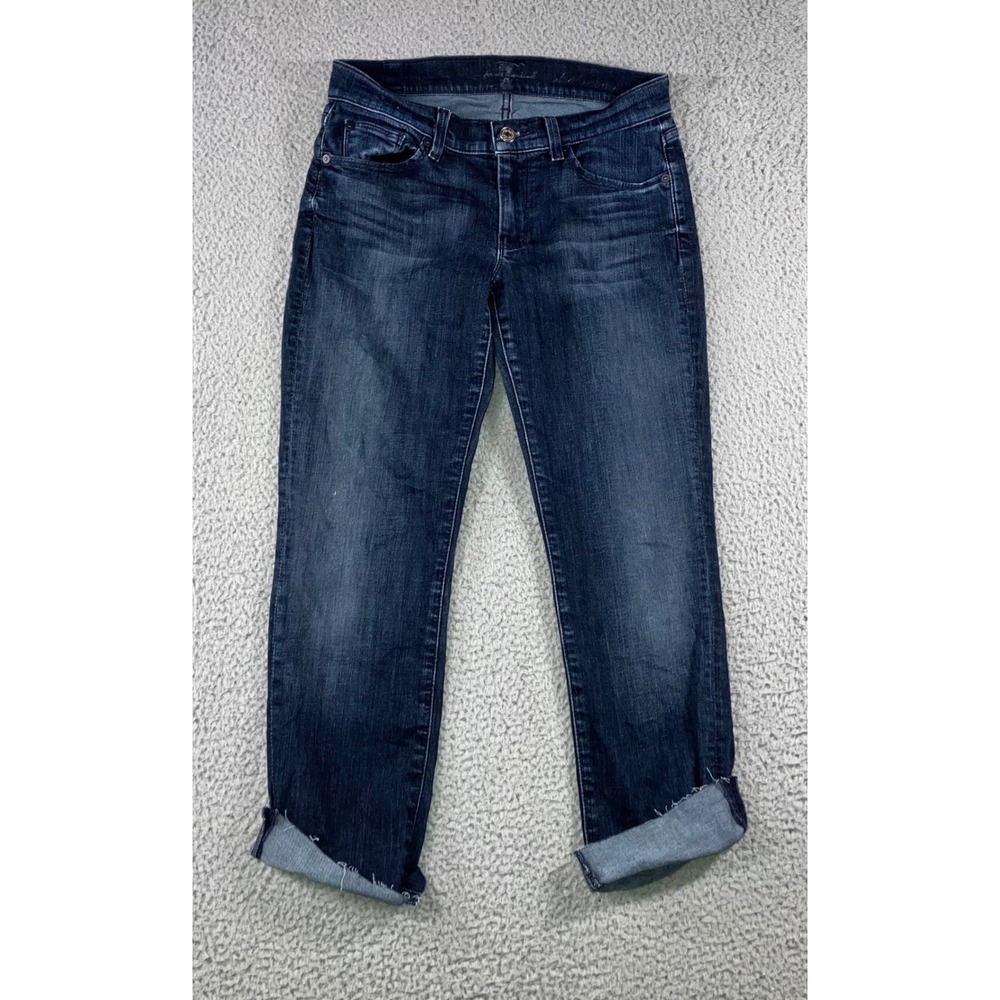 7 For All Mankind Cropped Jeans Women 27 Dark Wash Low‎ Rise Cuffed Hem Fit 28